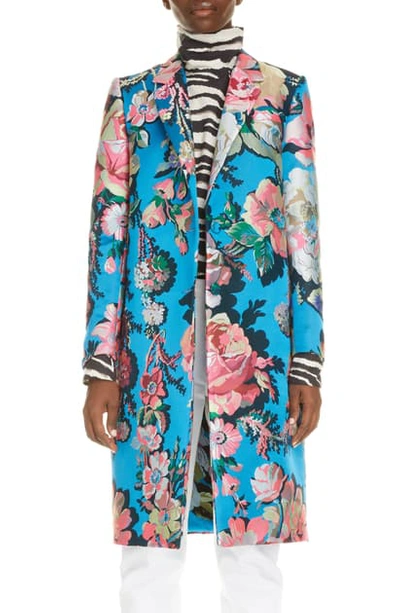 Dries Van Noten Ruberta Tris Floral-jacquard Coat In Blue