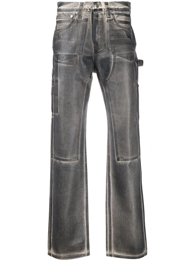 Helmut Lang Grey Distressed Coated Straight-leg Jeans In Black