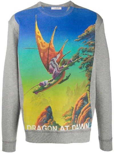 Valentino Dragon At Dawn Cotton-blend Sweatshirt In Grey
