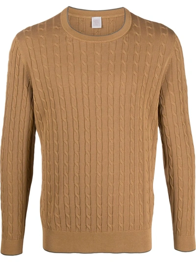 Eleventy Camel Cable-knit Cotton Jumper In Brown