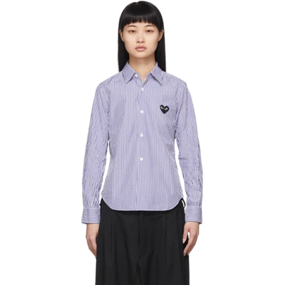 Comme Des Garçons Play Comme Des Garcons Play Blue And White Striped Small Heart Shirt In 1 Blue