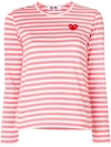 Comme Des Garçons Play Comme Des Garcons Play Pink And White Striped Heart Patch Long Sleeve T-shirt In Golden