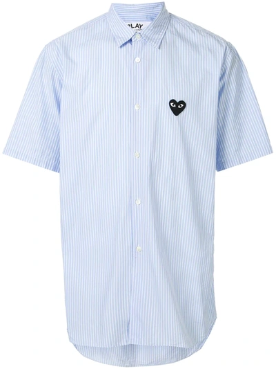 Comme Des Garçons Play Blue & White Striped Heart Patch Shirt