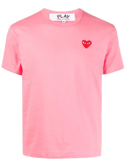 Comme Des Garçons Play Heart Embroidered Round Neck T-shirt In Pink