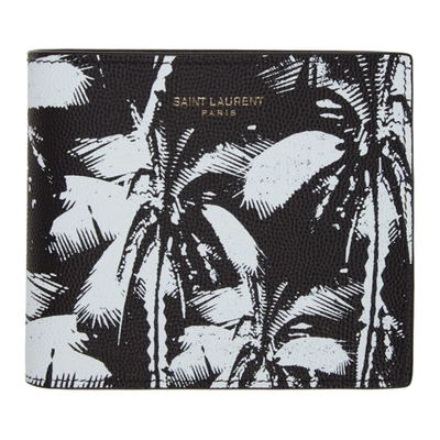 Saint Laurent Black And White Palm Tree East/west Wallet In 1070 Nerowh