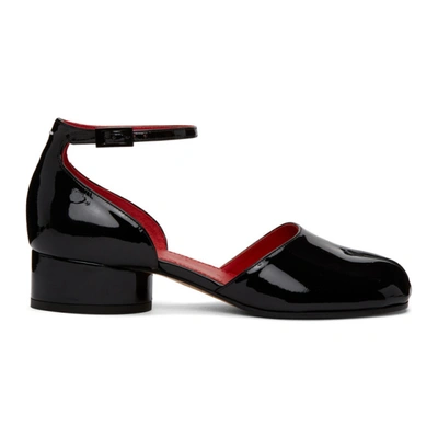 Maison Margiela Black Patent Tabi Ankle Strap Heels In H2507 Black