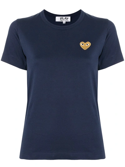 Comme Des Garçons Play Logo Embroidered Crew Neck T-shirt In Blue