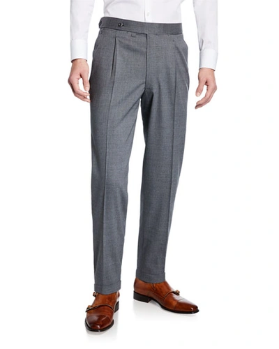 Ambrosi Napoli Men's Single-pleat Wool Trouser Pants In Gray