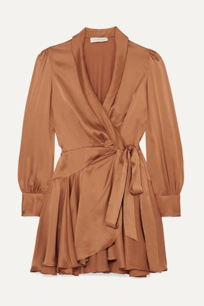 Zimmermann Super Eight Bronze Silk-satin Mini Wrap Dress