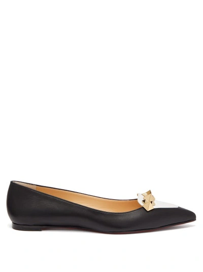 Christian Louboutin Miss Constella Studded Point-toe Leather Flats In Black White