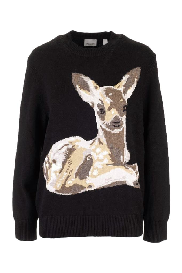 Burberry Deer Intarsia Knitted Sweater In Black | ModeSens