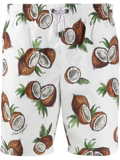 Dolce & Gabbana Coconut Print Swim Shorts In White