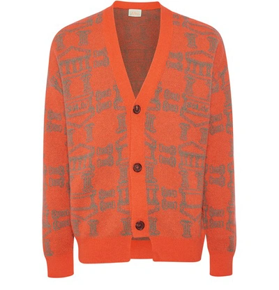 Aries Orange Column-intarsia Knitted Cardigan In Orange/olive