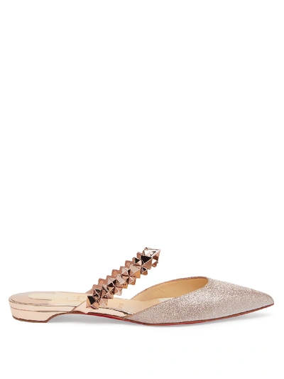 Christian Louboutin Planet Choc Spiked-strap Glitter Backless Loafers In Rose Gold