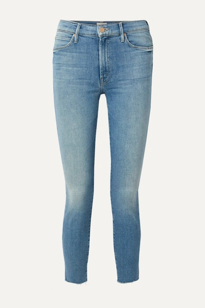 Mother The Stunner Cropped Distressed High-rise Skinny Jeans In Light Denim