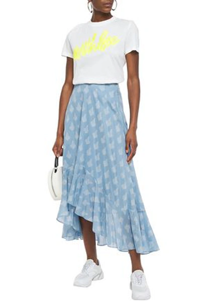 Maje Jota Asymmetric Printed Cotton-voile Midi Skirt In Light Blue