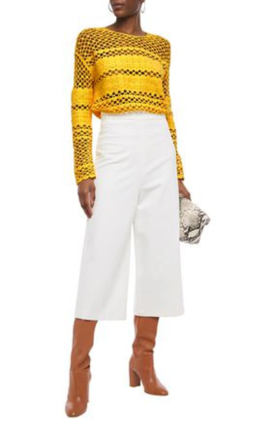 Maje Crochet-knit Cotton Sweater In Yellow