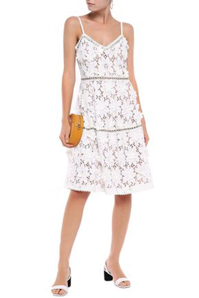 Michael Michael Kors Crochet-trimmed Floral-appliquéd Tiered Corded Lace Dress In White