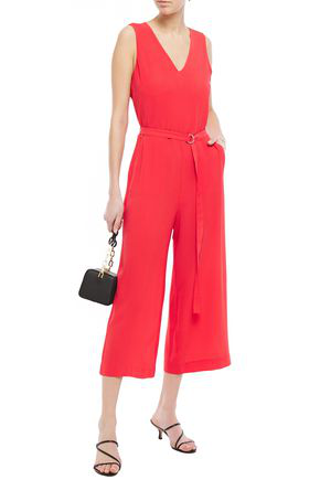 svar tema angreb Michael Michael Kors Cropped Belted Crepe Wide-leg Jumpsuit In Tomato Red |  ModeSens
