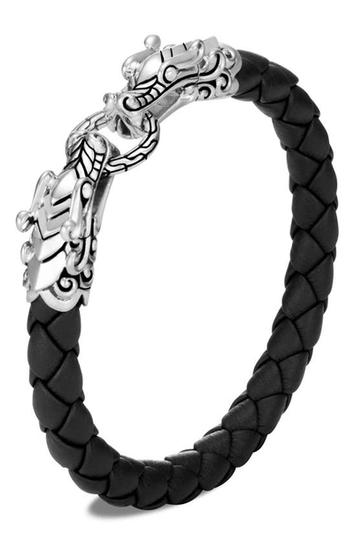 John Hardy Sterling Silver & Black Leather Legends Naga Double Dragon Head Bracelet In Metallic