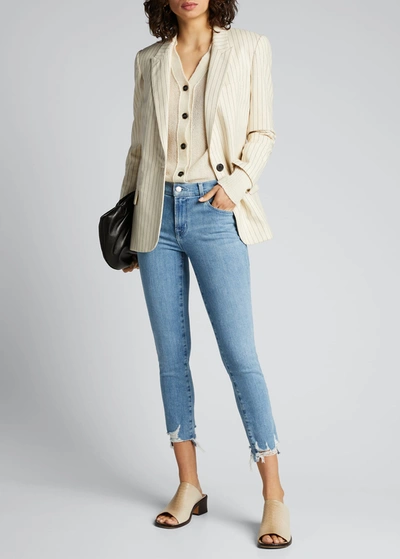 J Brand 835 Mid-rise Cropped Skinny Jeans In Cloudy Destruct In Light Denim