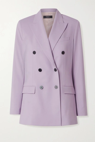 Theory Double-breasted Wool-blend Blazer In Lilac