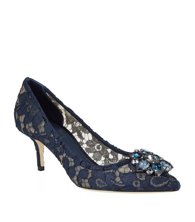 Dolce & Gabbana Women's Lace Embroidered Kitten Heel Pumps In Dark Blue