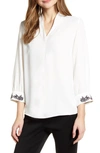 Ming Wang Embroidered Cuff Tunic In White/ Black