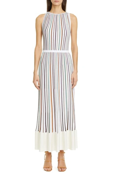 Missoni Multicolor Stripe Rib Maxi Dress In White Multi