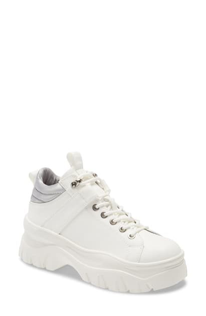 white faux leather platform sneakers