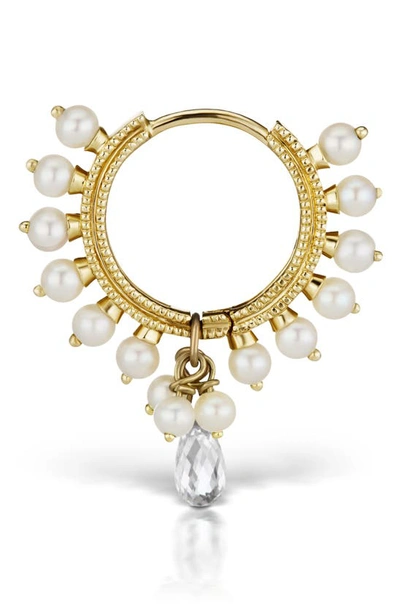 Maria Tash 18k Yellow Gold Coronet Diamond And Pearl Hoop Earring