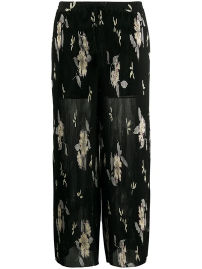 Etro Fantasy Pleated Floral Print Trousers In Black