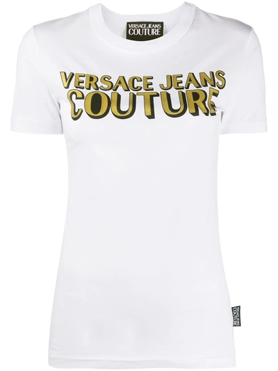 Versace Jeans Couture White Jersey T-shirt With Logo Print