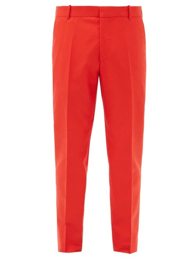 Alexander Mcqueen Tailored Cotton Slim-leg Suit Trousers In Bright Red