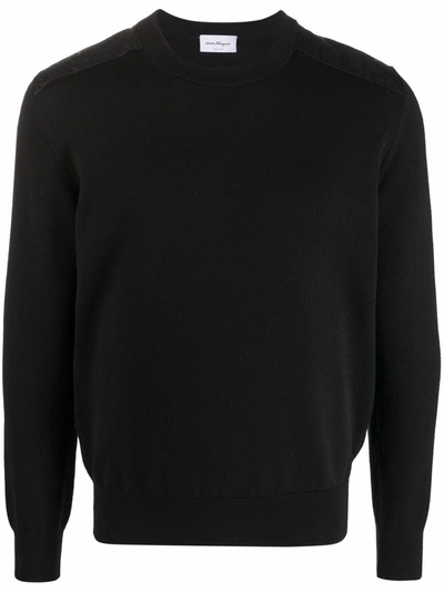 Ferragamo Embossed-patch Fine-knit Jumper In Black