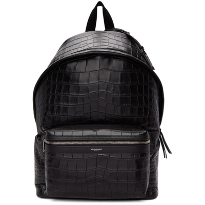 Saint Laurent Embossed Crocodile Effect Backpack In Black