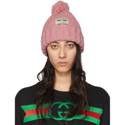 Gucci Wool-knit Pom-pom Beanie Hat In Pink