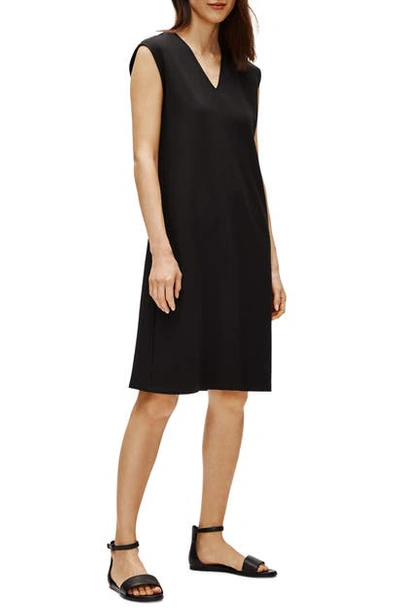 Eileen Fisher V-neck Sleeveless Flex Ponte Dress In Black