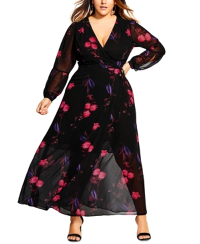 City Chic Trendy Plus Size Perfect Rose Wrap Maxi Dress