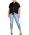 City Chic Trendy Plus Size Explore Cotton Button-up Shirt In Black
