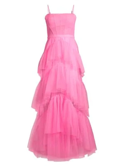 Bcbgmaxazria Women's Layered Tulle & Mesh Sleeveless Corset Gown In Flamingo Pink