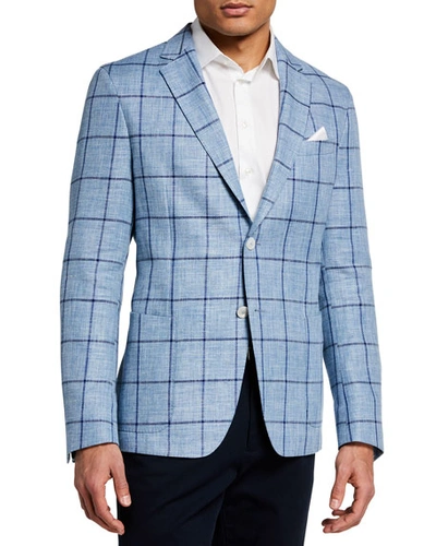 Hugo Boss Men's Nold Linen-blend Windowpane Sport Jacket In Light Blue