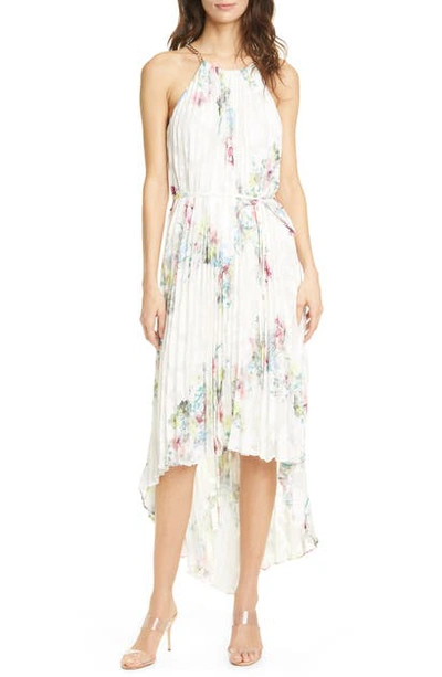Ted Baker Threlin Pergola Pleated High-low Halter Dress In Ivory