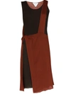 Bottega Veneta Two-tone Draped Knit Dress In Brown