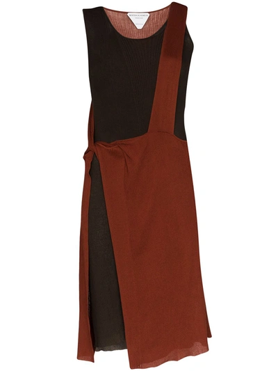 Bottega Veneta Two-tone Draped Knit Dress In Brown