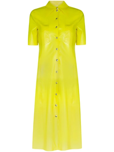 Kwaidan Editions Button-up Latex Shirt Dress In Yellow