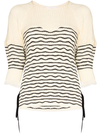 Chloé Tie Side Striped Knit Sweater In Neutrals