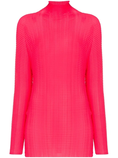 Issey Miyake High-neck Crinkled Top In Pink