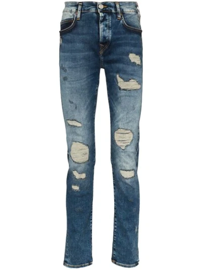 True Religion Roco Distressed Slim-fit Jeans In Blue