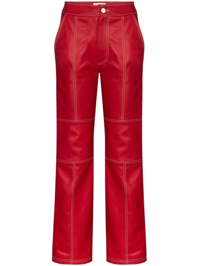 Kirin Leather Straight-fit Trousers In Red